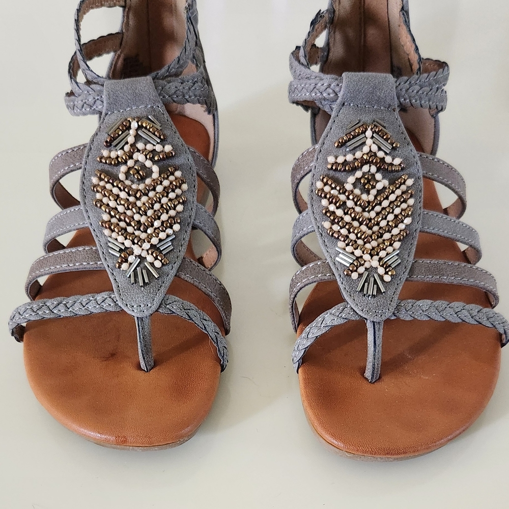 Authentic American Heritage Gray and Brown Sandals with Beaded Design